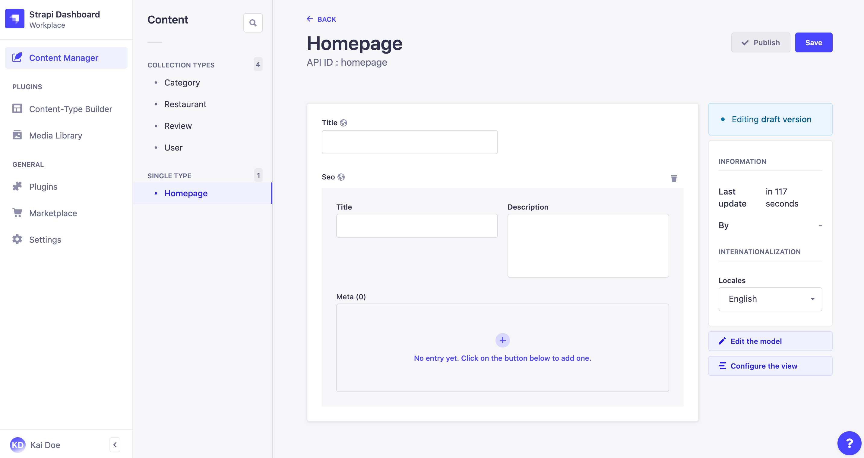 Single type in the Content Manager